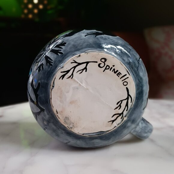 Whimsigoth Mug - Black & Grey Porcelain Cicada Moon Toad Leaves & Spiderweb - Picture 8 of 8